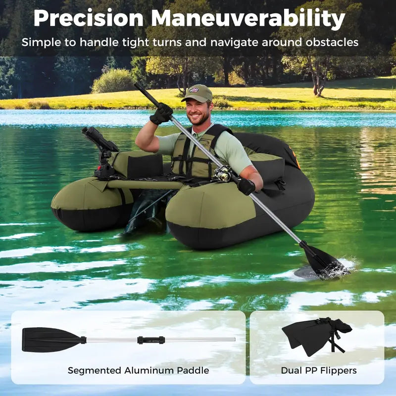 Reinforced Inflatable Float Tube for Anglers Featuring Rod Holder and Durable Construction