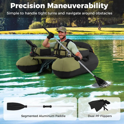 Reinforced Inflatable Float Tube for Anglers Featuring Rod Holder and Durable Construction