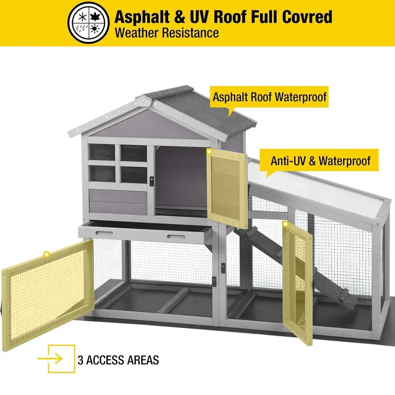 Aivituvin Outdoor Rabbit Hutch with Indoor Use Option  Gray Bunny Cage Featuring Pull-Out Tray & Removable Wire Mesh Floor
