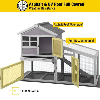 Aivituvin Outdoor Rabbit Hutch with Indoor Use Option  Gray Bunny Cage Featuring Pull-Out Tray & Removable Wire Mesh Floor