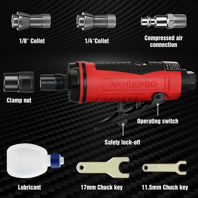 WORKPRO 1/4″ Pneumatic Air Die Grinder  25,000 RPM Straight-Handle Grinder with 1/4″ and 1/8″ Collets