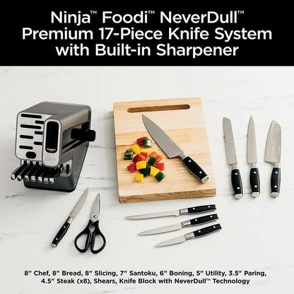 Ninja Foodi NeverDull 17-Piece Knife Block Set  Includes Built-in Sharpener, Stainless Steel Blades