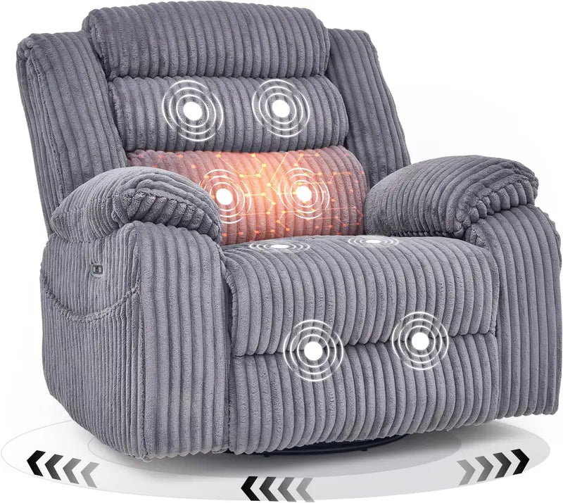 Electric Massage Rocker Chair: Rotating Recliner for Adults with USB Charging & Calorie Tracking