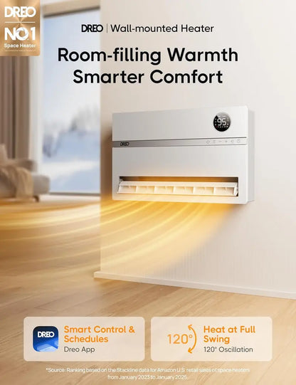 Dreo WH719S Smart Wall Heater | 1500W Vertical Oscillating Heater with 120° Sweep, Alexa Integration, 24H Timer, Remote & Adjustable Thermostat for Compact Spaces