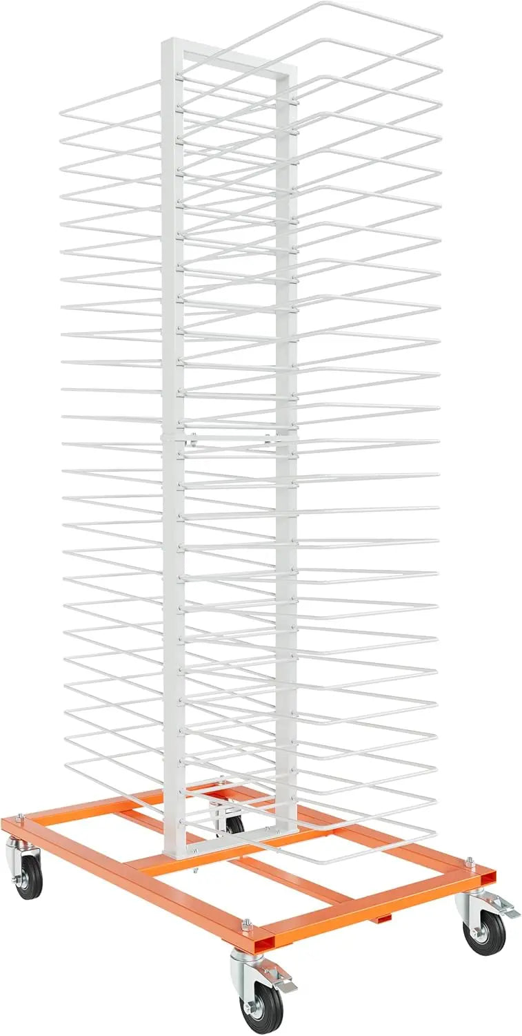 50-Shelf Rolling Paint Drying Rack  25 lbs per Shelf, Orange/White Industrial Organizer