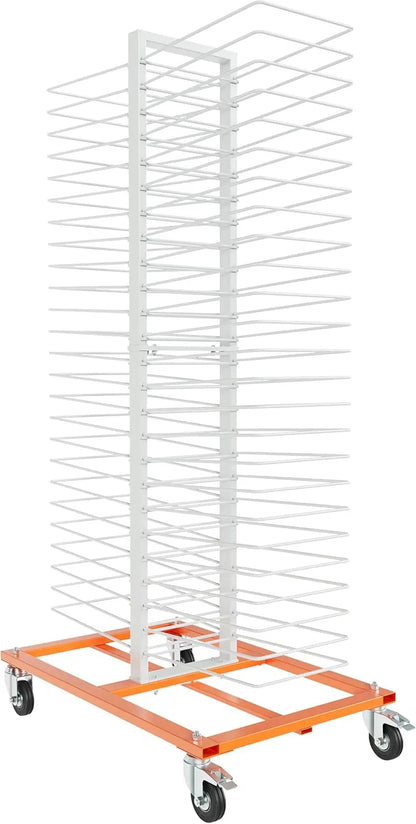 50-Shelf Rolling Paint Drying Rack  25 lbs per Shelf, Orange/White Industrial Organizer