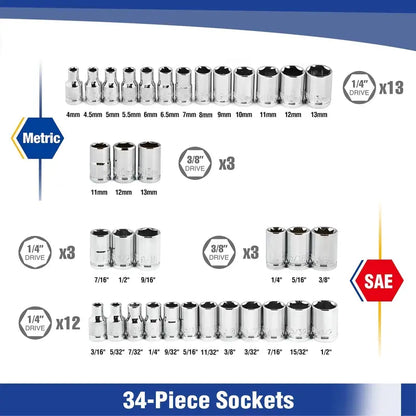 WORKPRO 39-Piece Socket Wrench Set (Metric & SAE) with Durable Tool Box