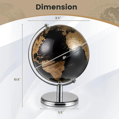 8-Inch Black Metallic World Globe  Interactive Learning Tool for Students