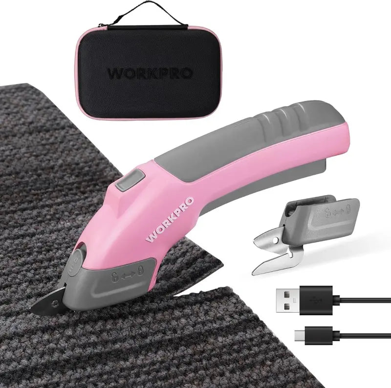 WORKPRO 4V Rechargeable Electric Scissors — Compact Cordless Cutter with Storage Case and 2 Blades