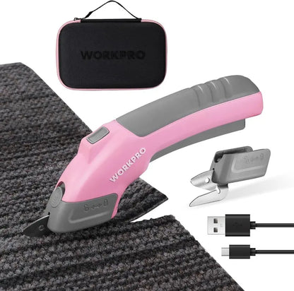 WORKPRO 4V Rechargeable Electric Scissors — Compact Cordless Cutter with Storage Case and 2 Blades