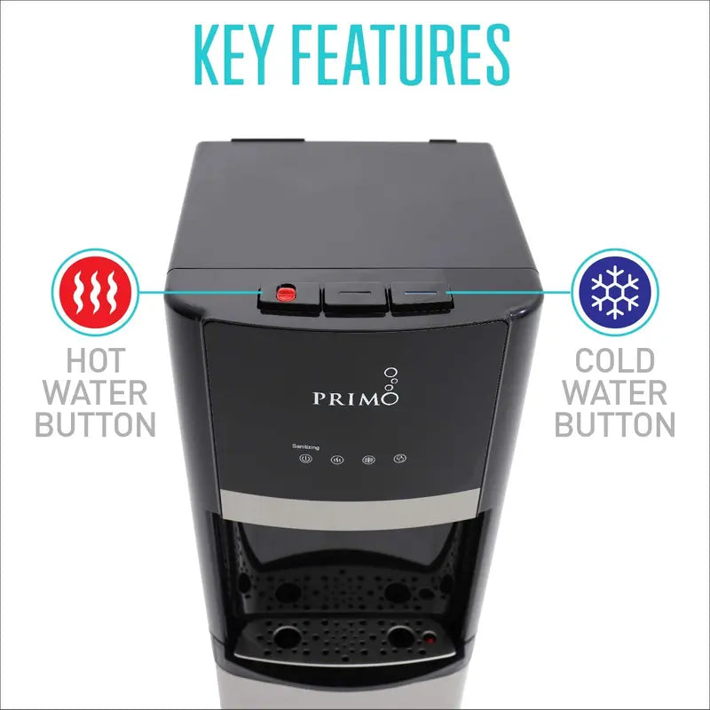 Primo Self-Cleaning Bottom Loading Water Dispenser, Stainless Steel, Hot & Cold, 5 Gallon Capacity, BPA-Free