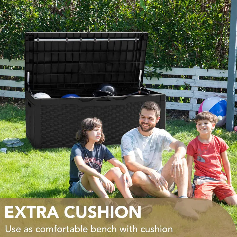 Devoko Waterproof 100 Gallon Resin Deck Box with Cushion, Outdoor Storage Bench for Patio & Garden