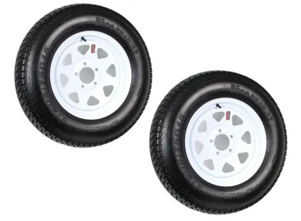 2-Pack ST205/75D15 Trailer Tires on White-Spoke Rims  LRC Rated, 5-Hole Mounting, 205/75-15 Size