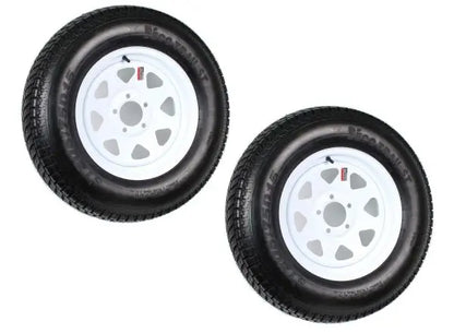 2-Pack ST205/75D15 Trailer Tires on White-Spoke Rims  LRC Rated, 5-Hole Mounting, 205/75-15 Size