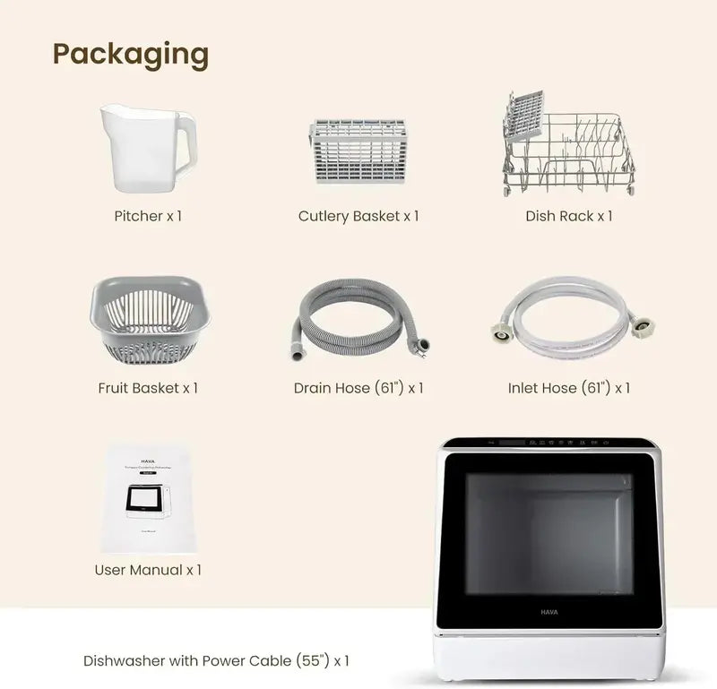 HAVA Portable Tabletop Dishwasher  6-Program Compact Unit with 5L Built-in Water Tank