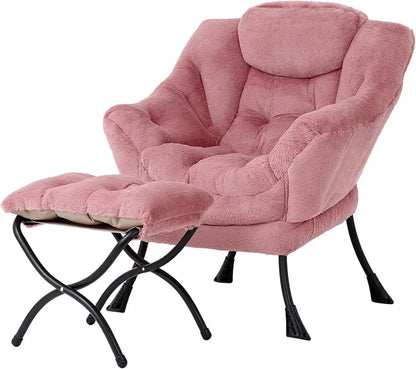 Welnow Compact Lazy Chair with Ottoman  Dark Grey Accent Armchair with Side Pocket & Footrest
