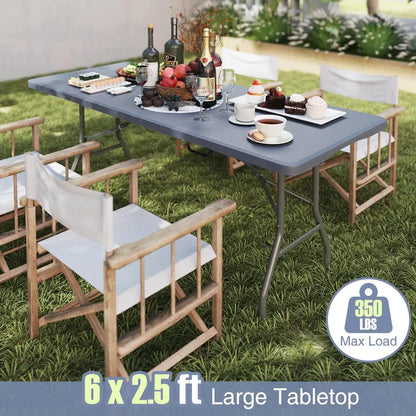 6-Foot Heavy-Duty Plastic Folding Table  350 lb Capacity, HDPE Top for Outdoor Use