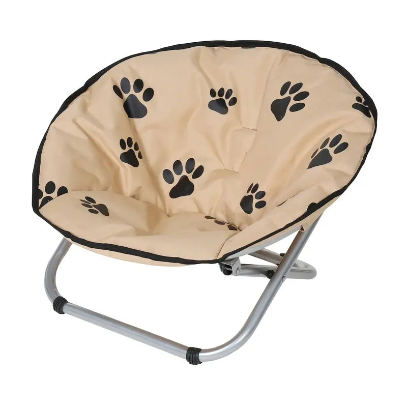 Folding Pet Cot Chair  Elevated Cat Bed, Paw Print Papasan Chair