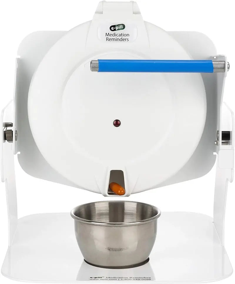 e-pill Automatic Pill Dispenser with Tipper Base, White Lid, Key-Locked, 28 Compartments, 6 Daily Alarms