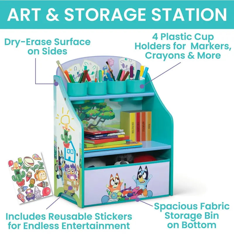 Delta Children Bluey 3-Piece Toddler Room Set: Desk, Art Station, Toy Box
