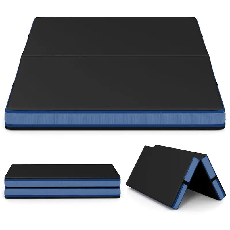 Thickened 4′ x 4′ Bi-Fold Fitness Mat  4″ Dense Foam with PU Leather Cover & Transport Handles
