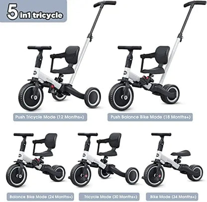 NewYoo 4-in-1 Toddler Tricycle for 1-3 Year Olds  Balance Bike with Parent Handle & Removable Pedals  White TR007