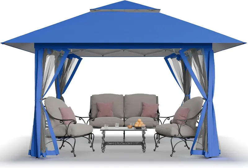 CROWN SHADES 13’×13′ Pop-Up Gazebo  Instant-Setup Outdoor Canopy with Wheeled STO-N-Go Carry Bag, White Portable Shade Structure