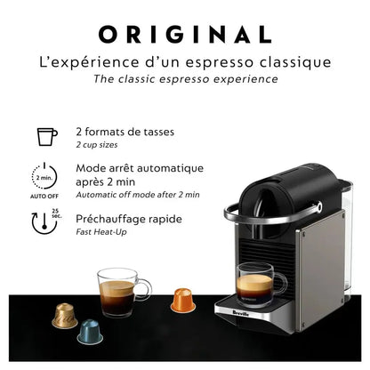 Nespresso Pixie Titan by Breville  Compact Espresso Machine with 19-Bar Pressure, Titanium Finish, BEC440TTN Model