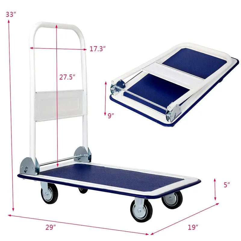 Heavy-Duty Folding Platform Cart  330-LB Capacity Rolling Flatbed Utility Carrier