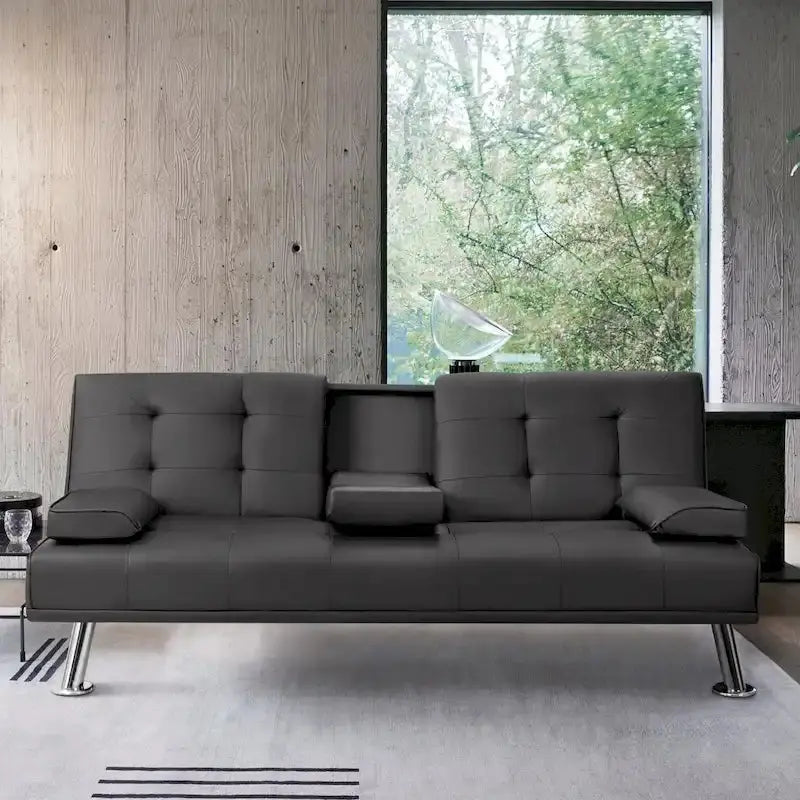 Homall Futon Sofa Bed  Convertible Lounge Couch with Cup Holders, Removable Pillows, and Dual-Function Design