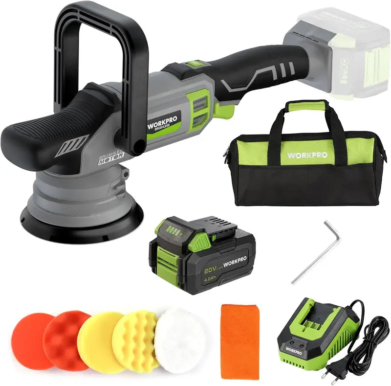 WORKPRO 20V Brushless Dual-Action Polisher  4.0Ah Battery, 7-Speed, Up to 5000 RPM