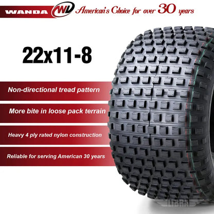 2 New WANDA ATV Tires 22X11-8 22x11x8 4PR P323  10032