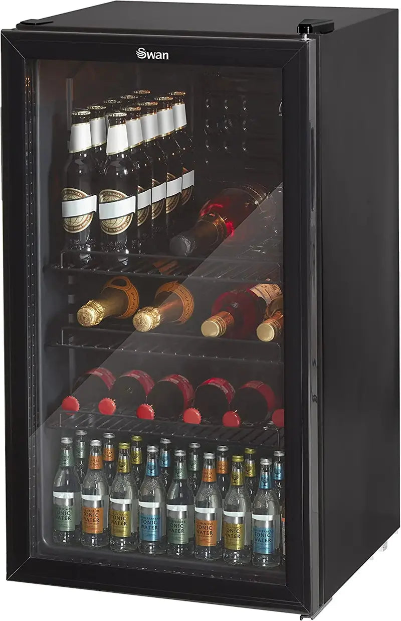 Swan 80L Undercounter Glass-Front Fridge  Multi-Use Beverage, Wine & Beer Cooler