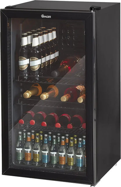 Swan 80L Undercounter Glass-Front Fridge  Multi-Use Beverage, Wine & Beer Cooler