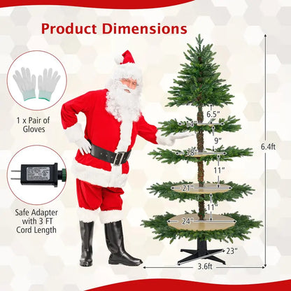 6.4-Foot Pre-Lit Artificial Christmas Tree with 360° Rotating Base