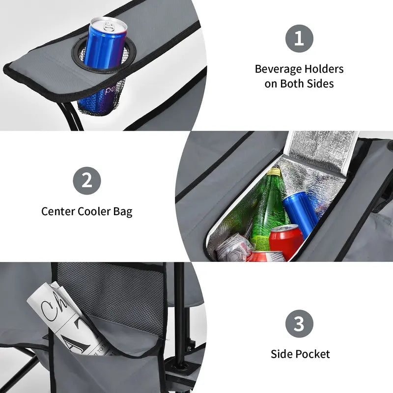 Dual-Folding Picnic Chair Set with Built-in Umbrella, Mini Table & Carry Bag
