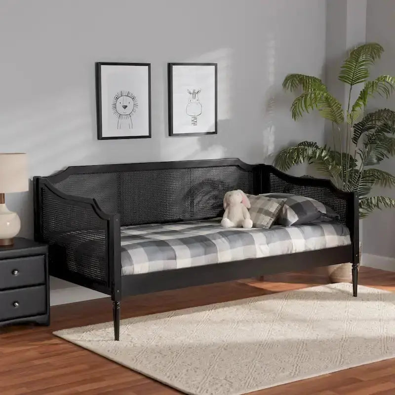 Ogden Twin-Sized Mid-Century Modern Rattan Daybed with Synthetic Wicker Finish
