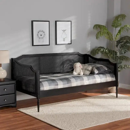 Ogden Twin-Sized Mid-Century Modern Rattan Daybed with Synthetic Wicker Finish