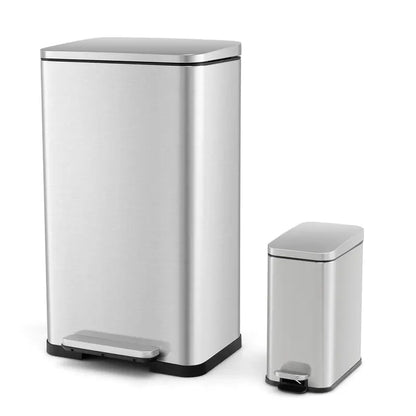 Dual-Size Step-Activated Stainless Steel Trash Can Set (10.6 Gal + 1.6 Gal)