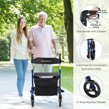 Senior-Friendly Rollator Walker  Convertible 2-in-1 Design with Resting Seat