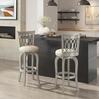 Elegant Scroll-Back Swivel Bar Stool with Metallic Accents and Comfort Upholstery