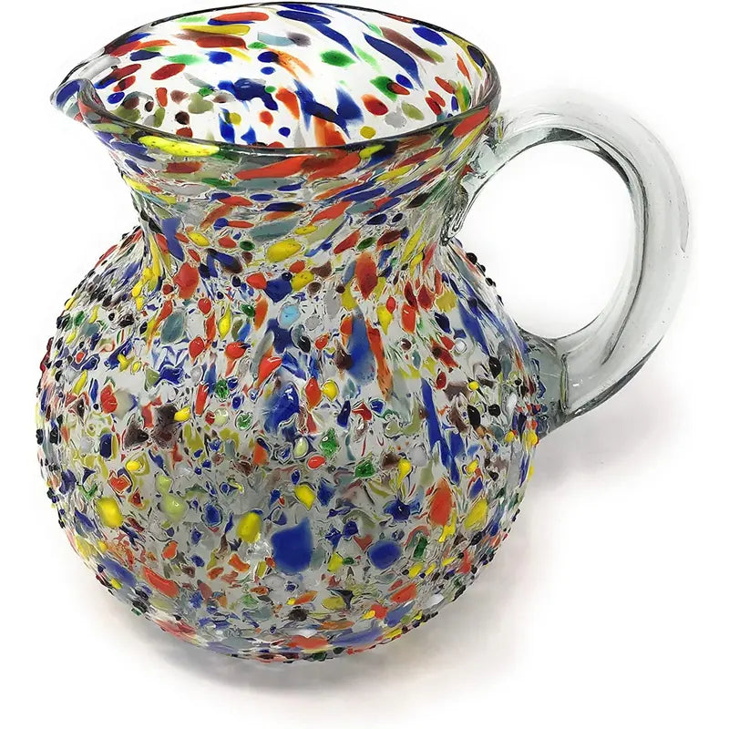 Hand Blown Glass Pitcher  Confetti Rock Design 84 oz.