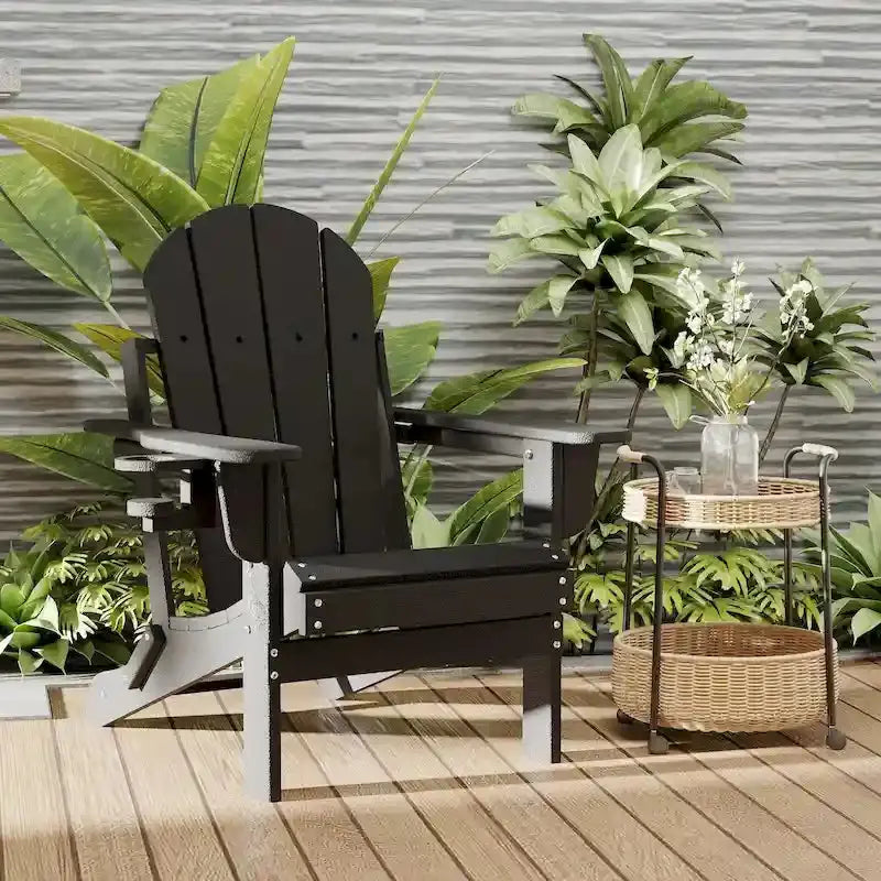 All-Terrain Folding Adirondack Patio Chair with Integrated Cup Holder  Outdoor Leisure Seat