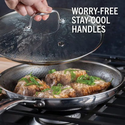 HexClad 12-Inch Hybrid Nonstick Frying Pan  Oven-Safe, Dishwasher-Safe, Glass Lid Included