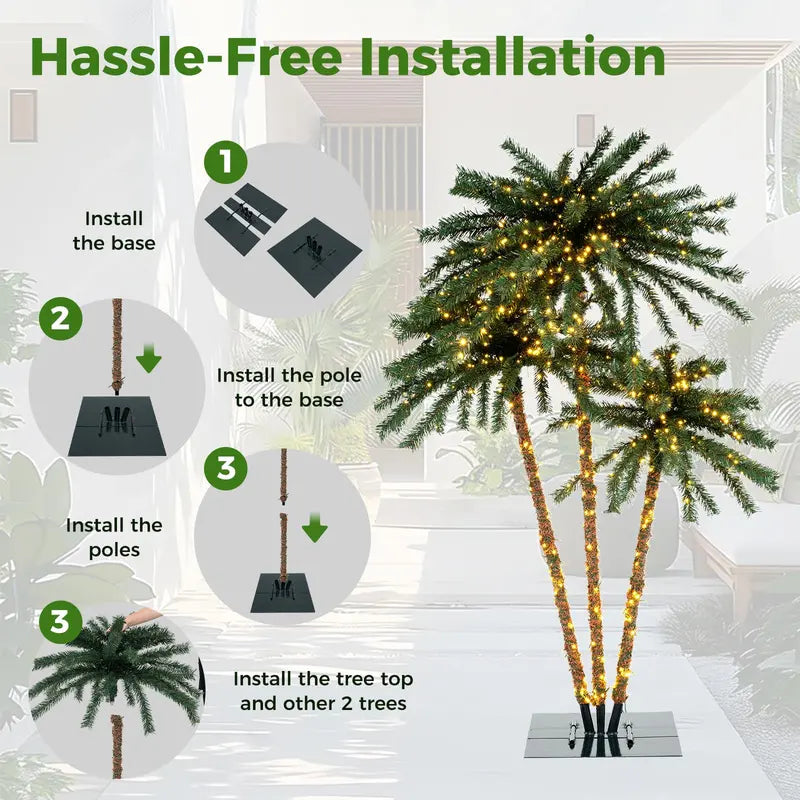 Pre-Lit Artificial Coconut Palm Christmas Tree  4, 5, or 6 Feet Tall with Sturdy Metal Stand