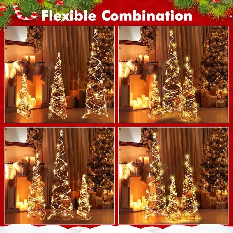 Set of Three Tapered Indoor Christmas Cone Trees ¡ª 32¡å, 24¡å, and 16¡å with Warm White LED Lights