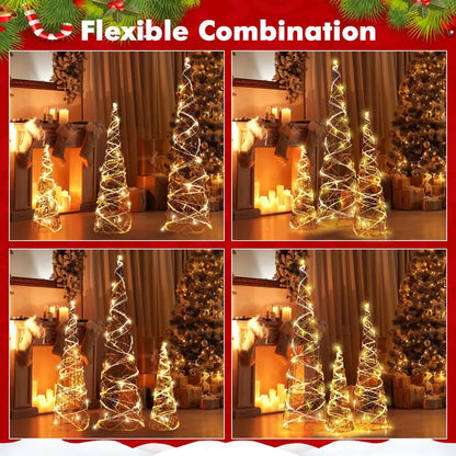 Set of Three Tapered Indoor Christmas Cone Trees ¡ª 32¡å, 24¡å, and 16¡å with Warm White LED Lights