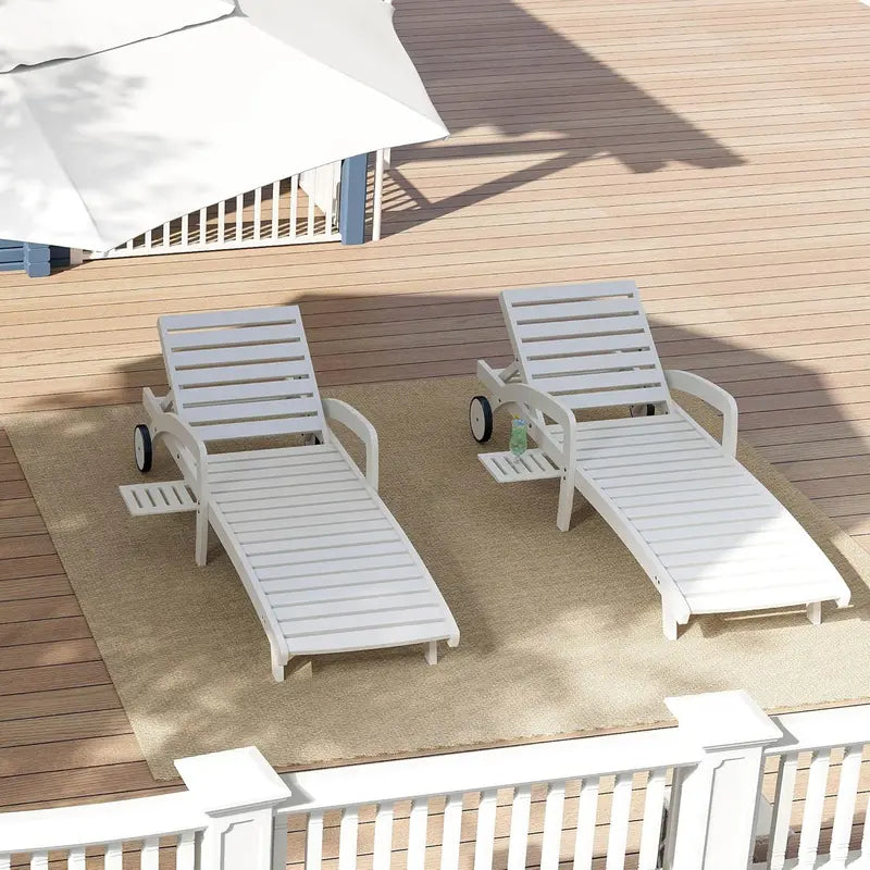 Set of 4 Wooden Poolside Chaise Lounges  5-Position Adjustable Recliners with Pull-Out Side Tables, Patio or Deck Ready