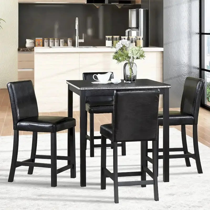 Contemporary 5-Piece Dining Set  Square Counter-Height Table + 4 Upholstered Chairs