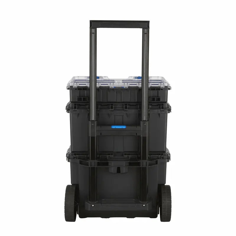 HART Modular Mobile Tool Storage System  Stackable, Wheeled, Telescoping Handle, Black/Blue